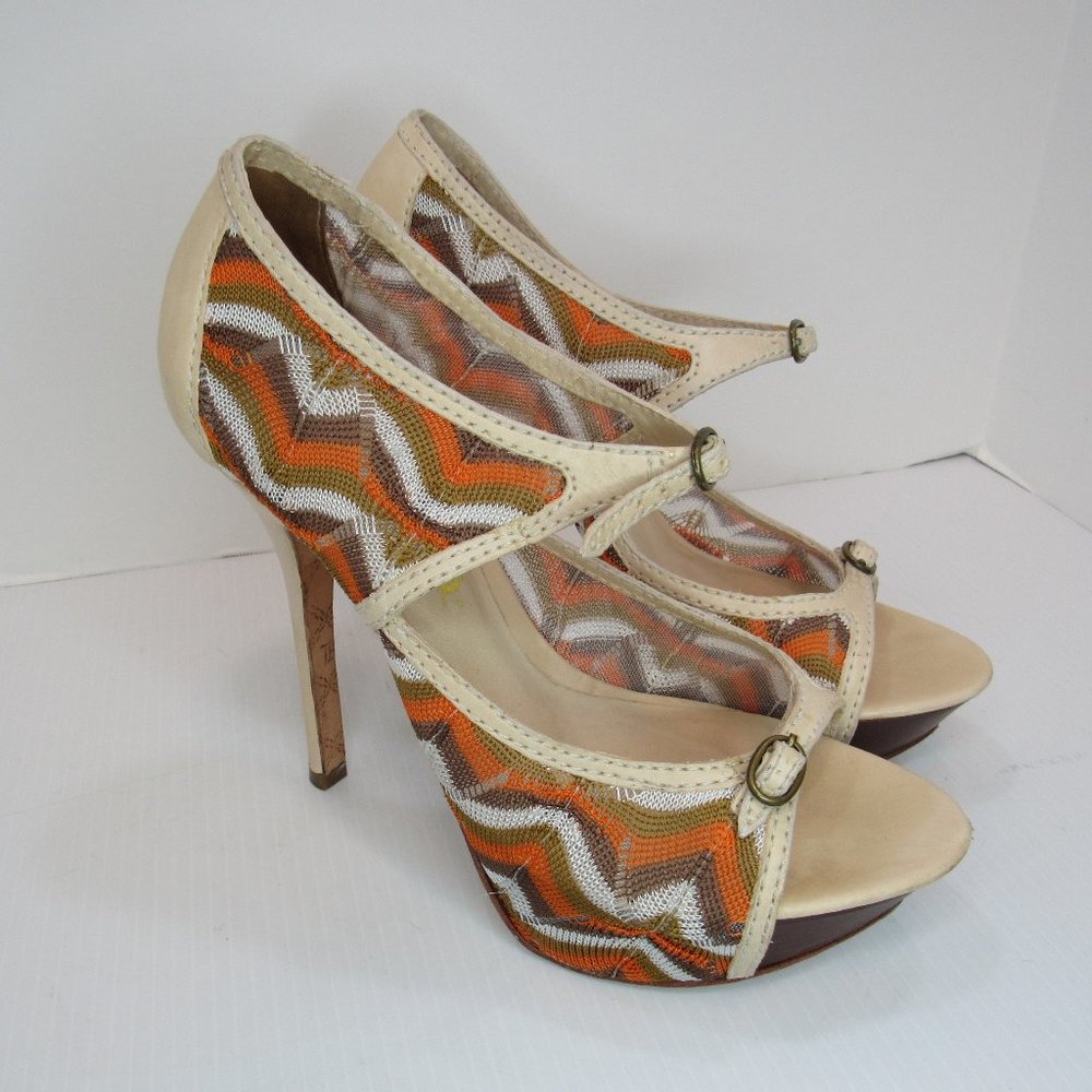 L.A.M.B. Gwen Stefani Platform Stiletto Heels Zig Zag Fabric